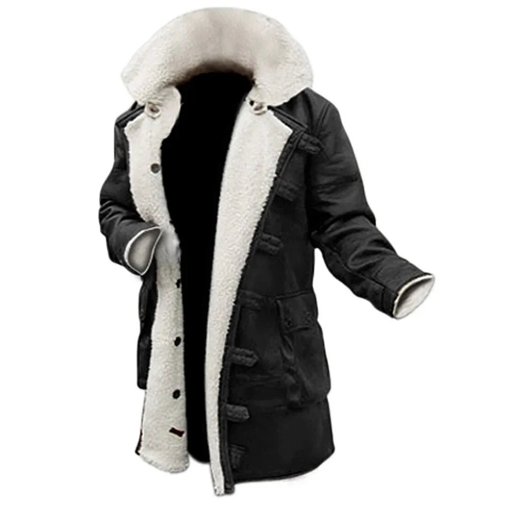 Bane Men’s Black Leather Sherpa Coat – Classic Winter Outerwear