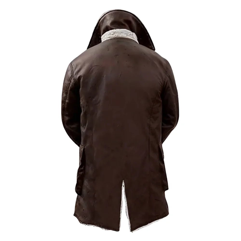 Men's Brown Real Leather Sherpa Lining Bane Coat - Winter Coat - Image 2