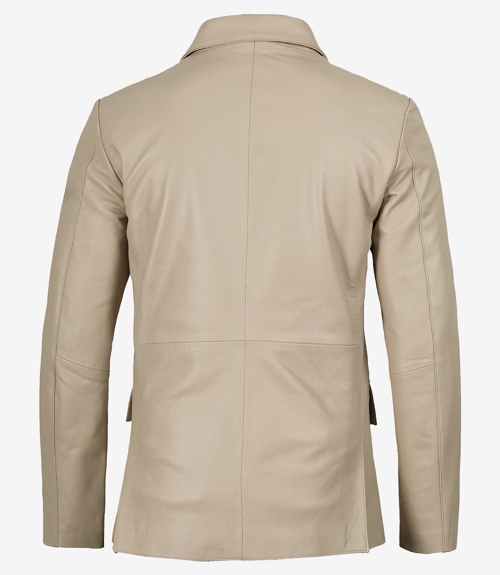 Men's Beige Lambskin Two-Button Leather Blazer - Image 2