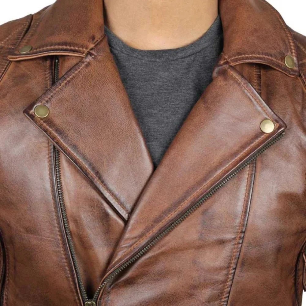Men's Brando Brown Quilted Leather Biker Jacket - Image 3