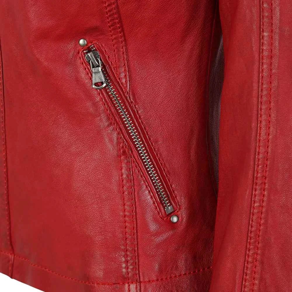 Allen Red Leather Biker Jacket Womens - Image 3