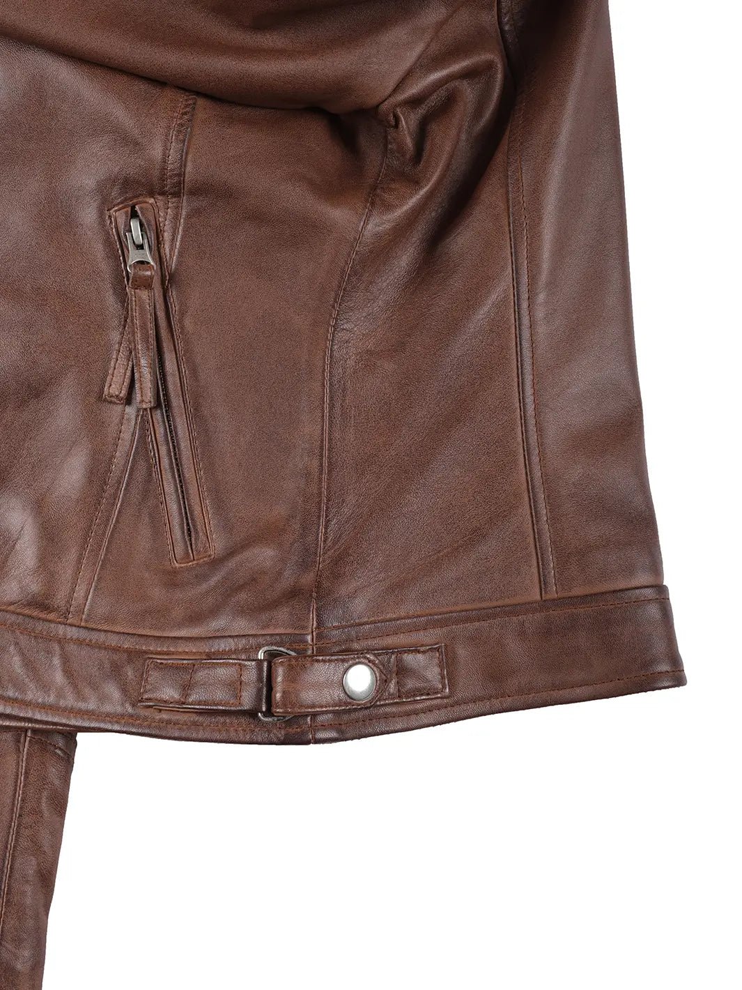 Women's Cognac Brown Leather Cafe Racer Jacket - Image 5