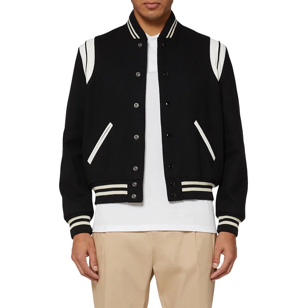 Men's Black & White Hybrid Varsity Jacket - Image 2
