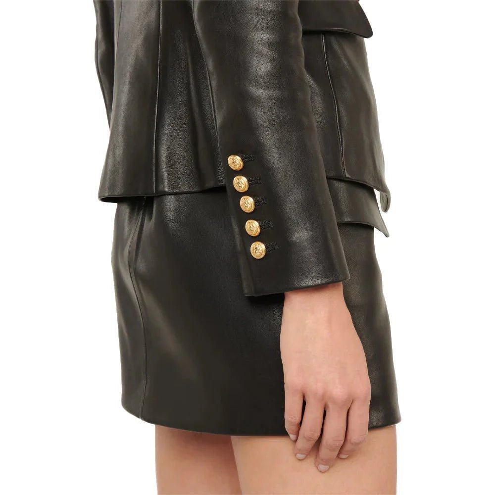 Womens Kim Double Breasted Black Leather Blazer - Image 3