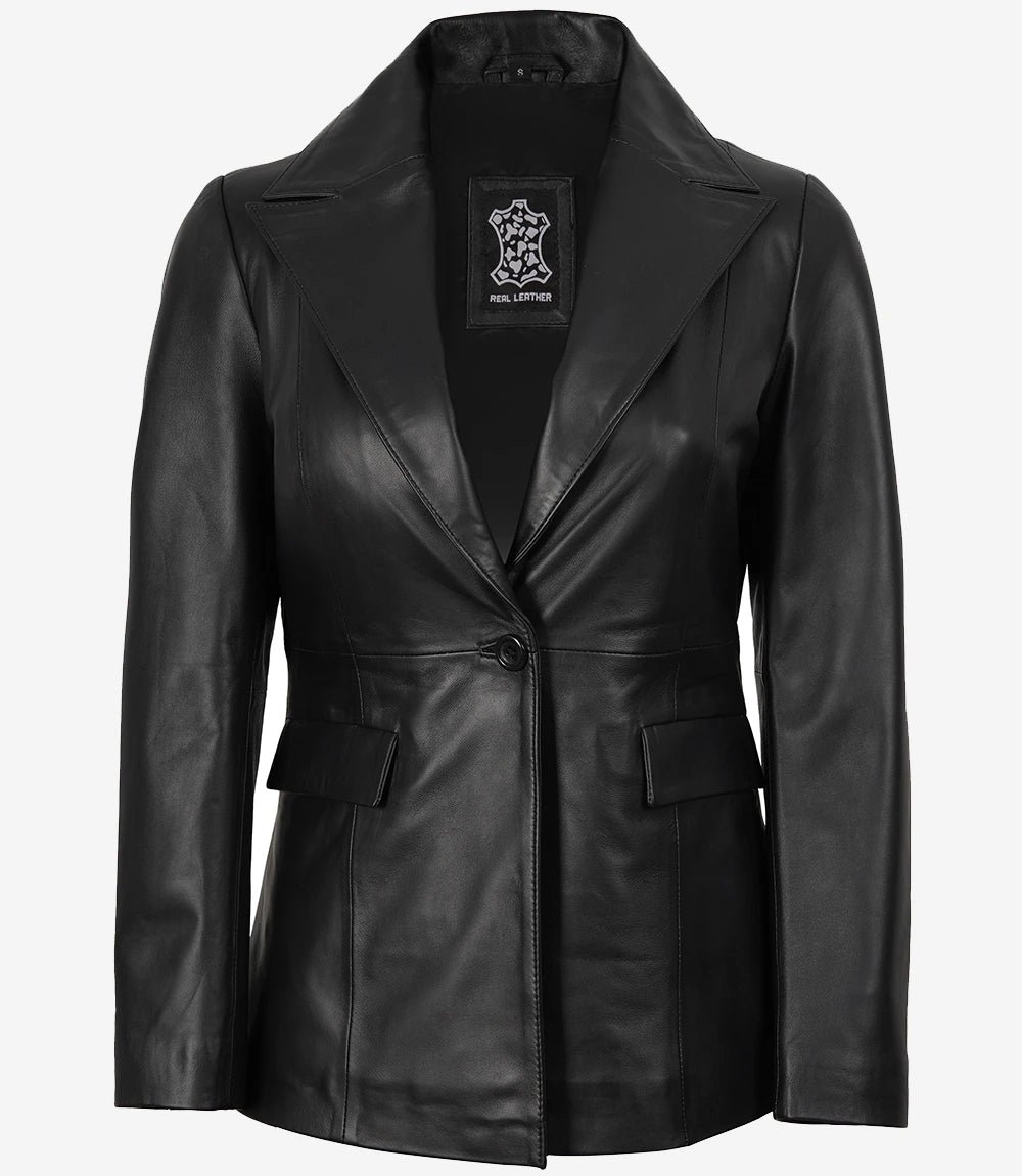 Women's Black Lambskin Single-Button Notch Lapel Blazer - Image 4