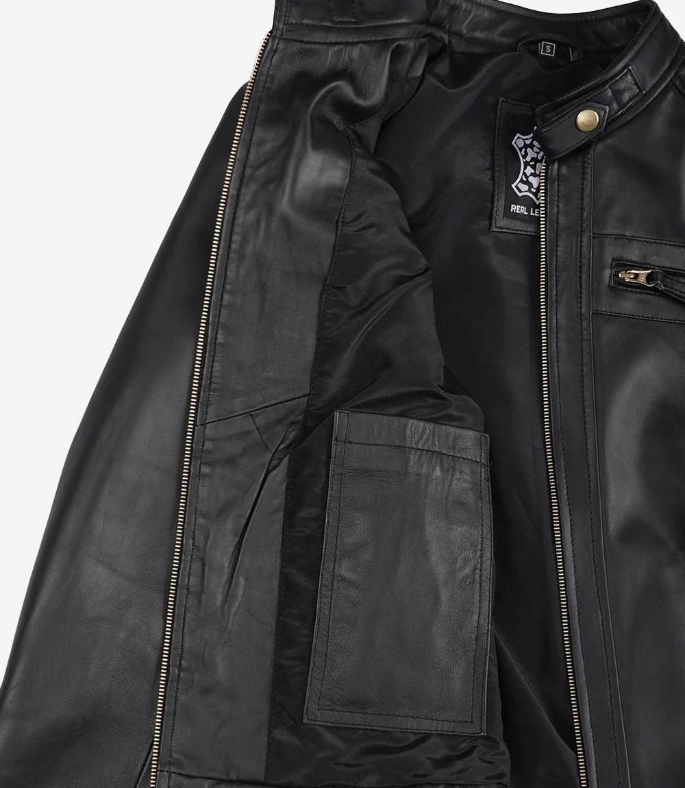 Women's Black Quilted Lambskin Biker Jacket — Gold Zippers & Snap Cuffs - Image 7