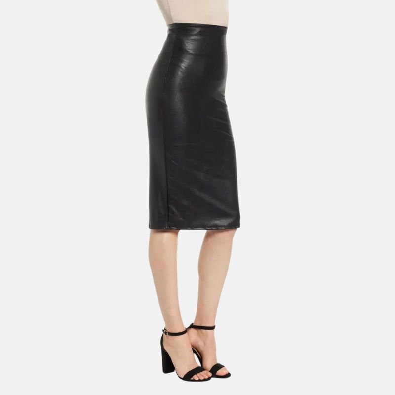 Womens Black Leather Long Pencil Skirt - Image 4