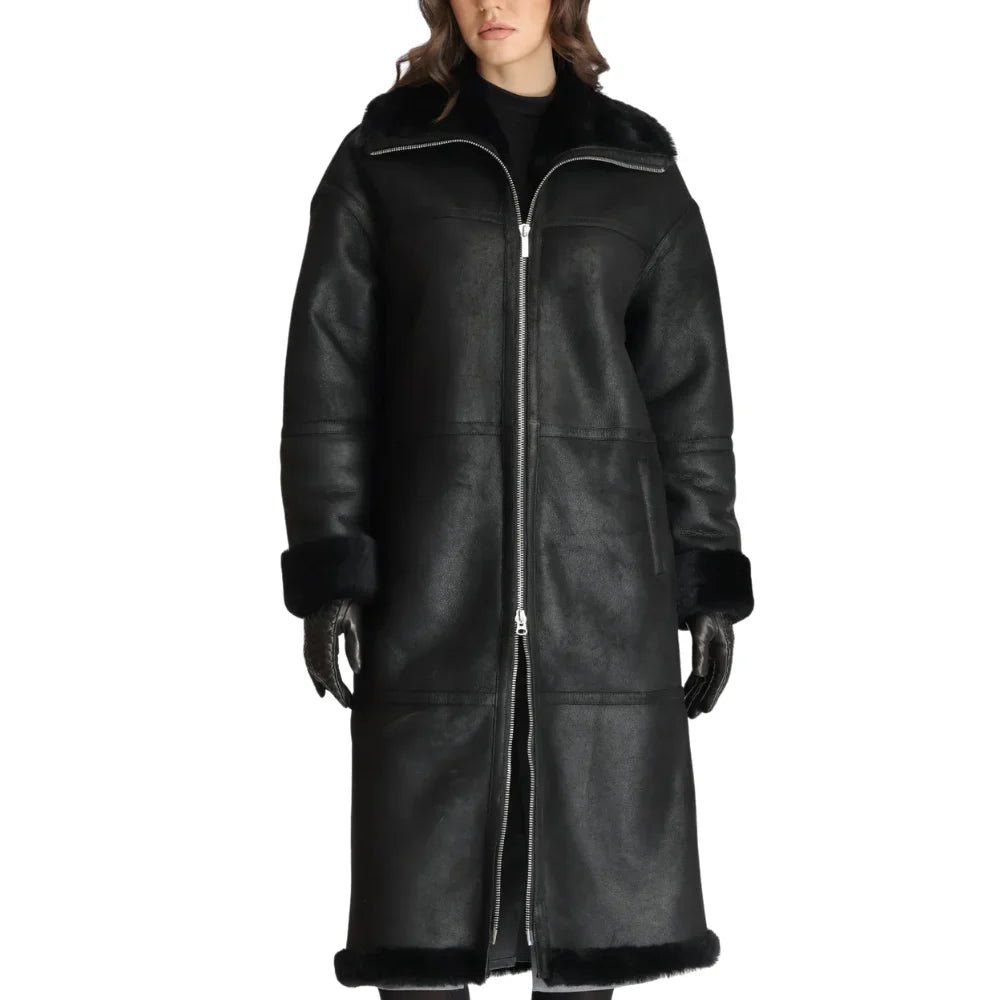 Women’s Full-Length Black Shearling Leather Coat – Ultimate Winter Warmth - Image 4