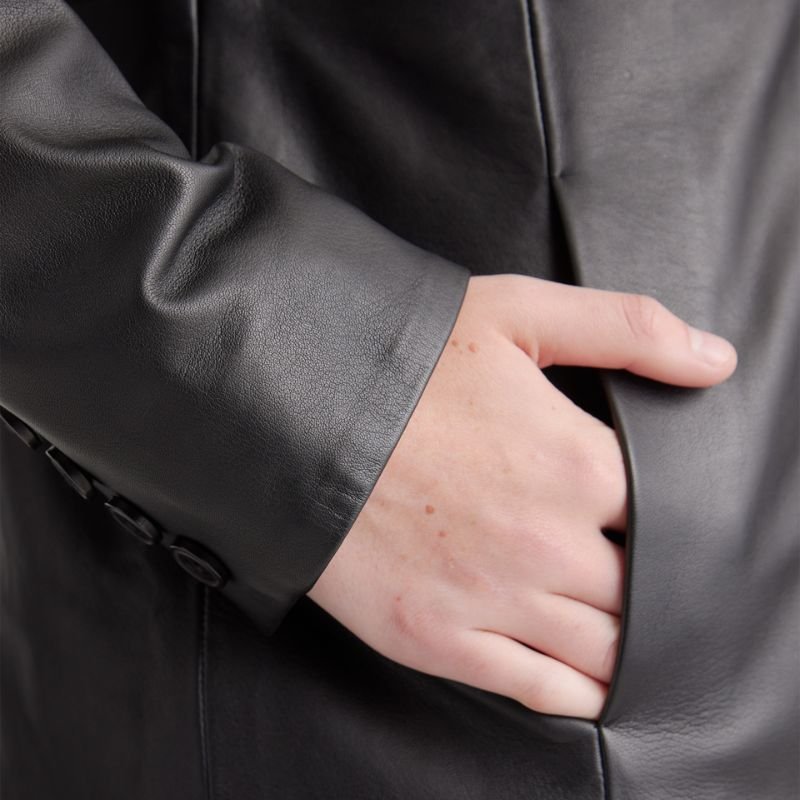 Black Long Leather Trench Coat Womens - Image 6