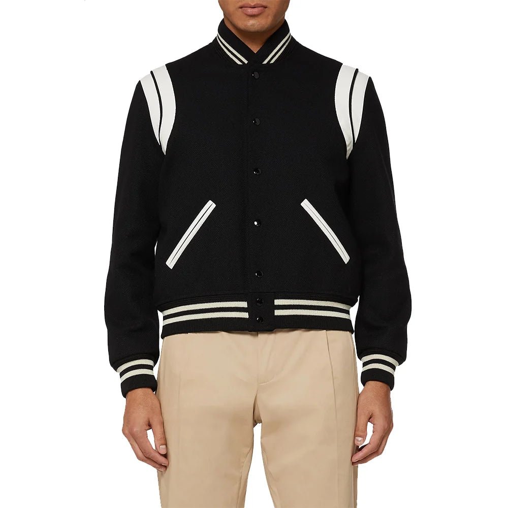 Men's Black & White Hybrid Varsity Jacket - Image 4