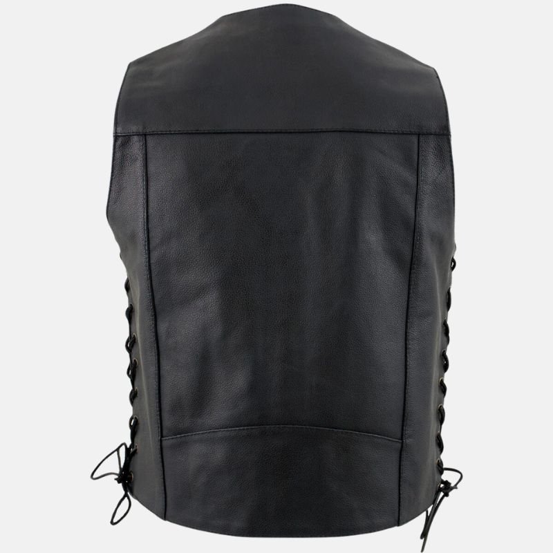 Men’s Black Cowhide Motorcycle Vest with Side Laces - Image 5