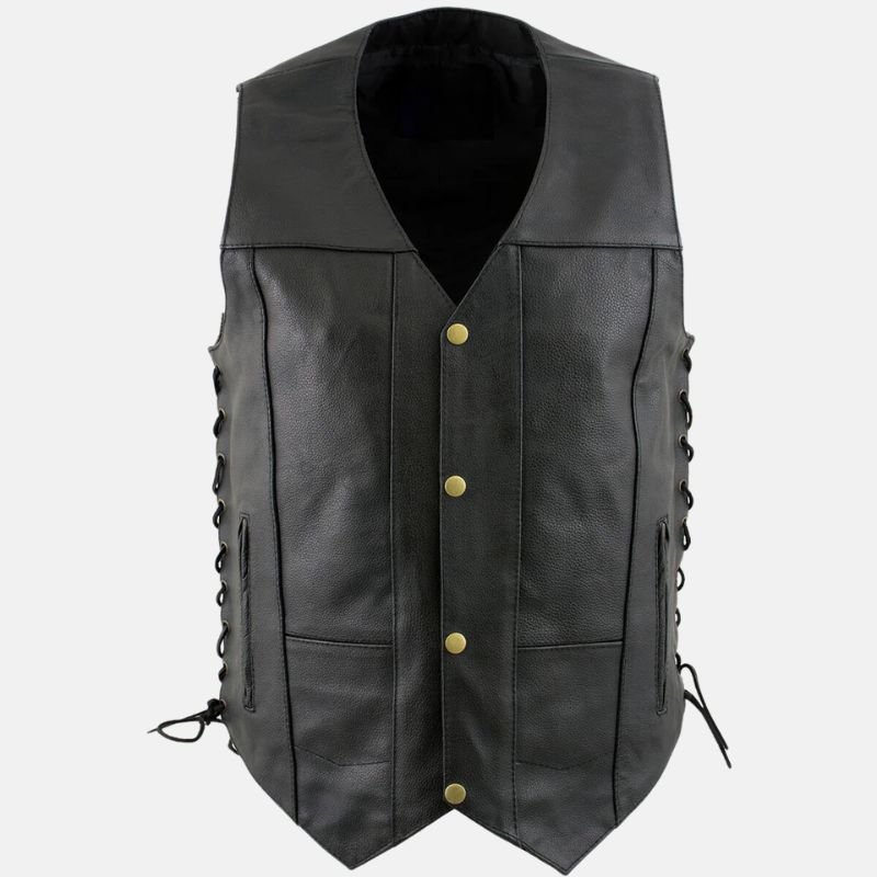 Men’s Black Cowhide Motorcycle Vest with Side Laces - Image 2