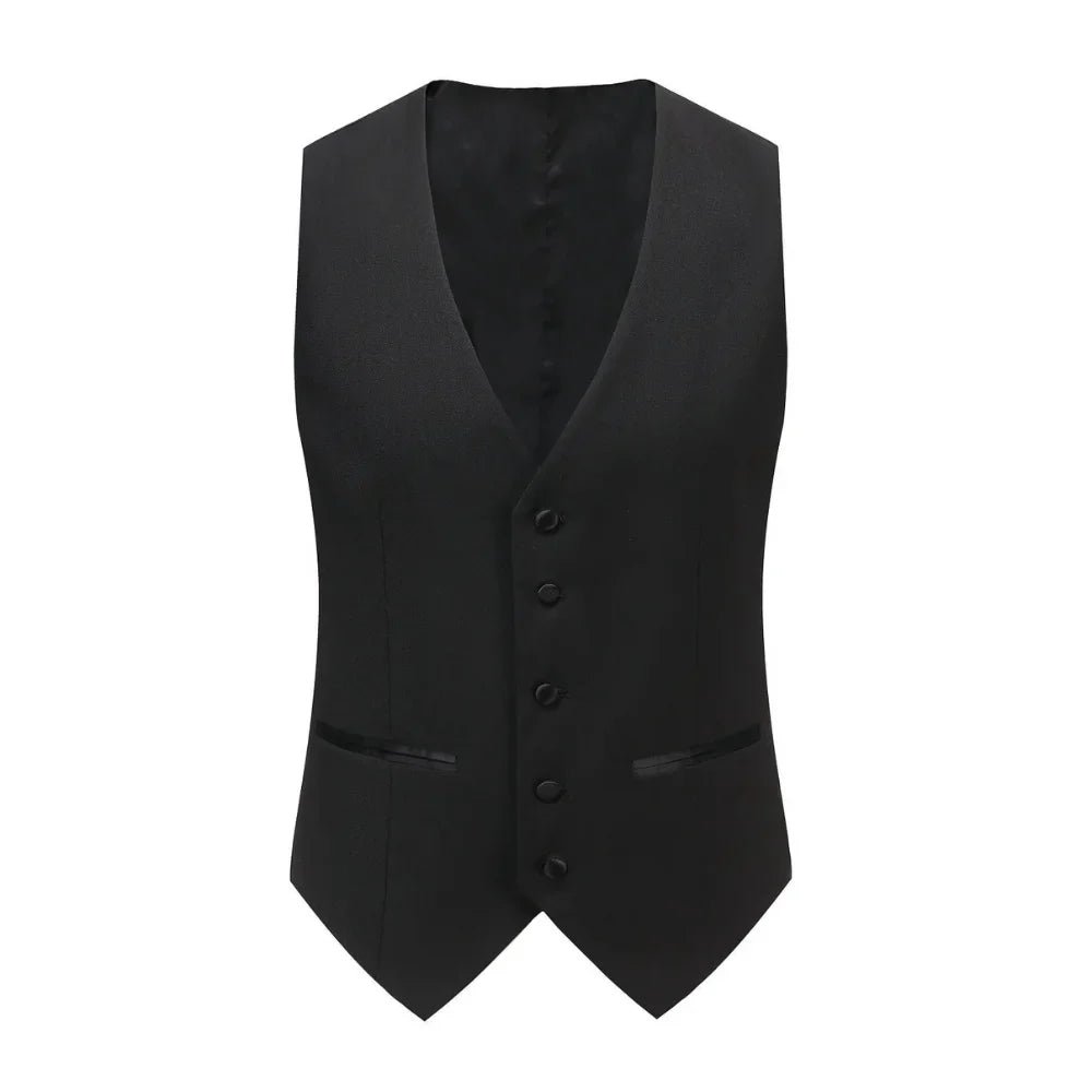 Men's Black Satin Shawl Collar Three Piece Tuxedo Suit - Image 4