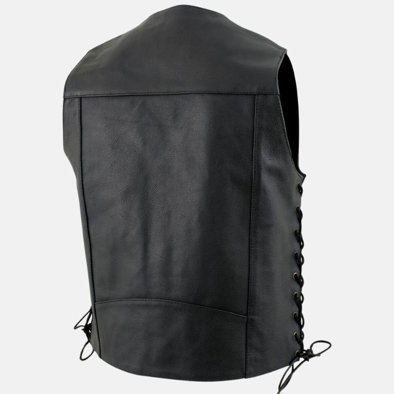 Men’s Black Cowhide Motorcycle Vest with Side Laces - Image 4