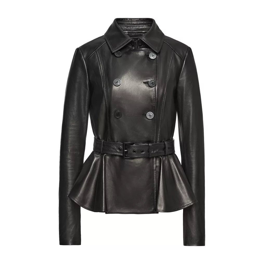 Women's Black Leather Peplum Jacket