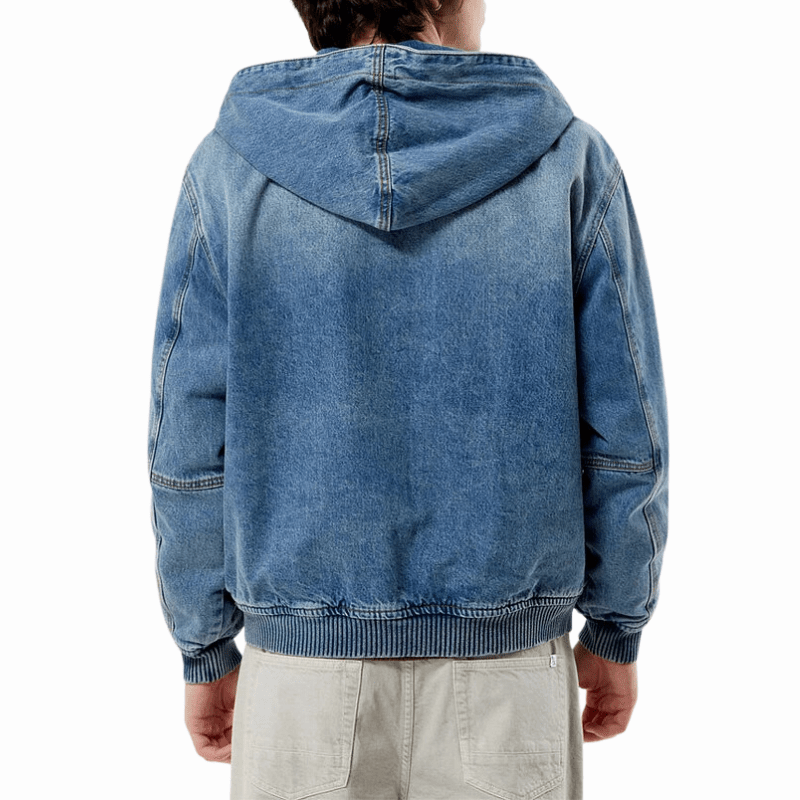 Men’s Blue Denim Hooded Bomber Jean Jacket - Image 4