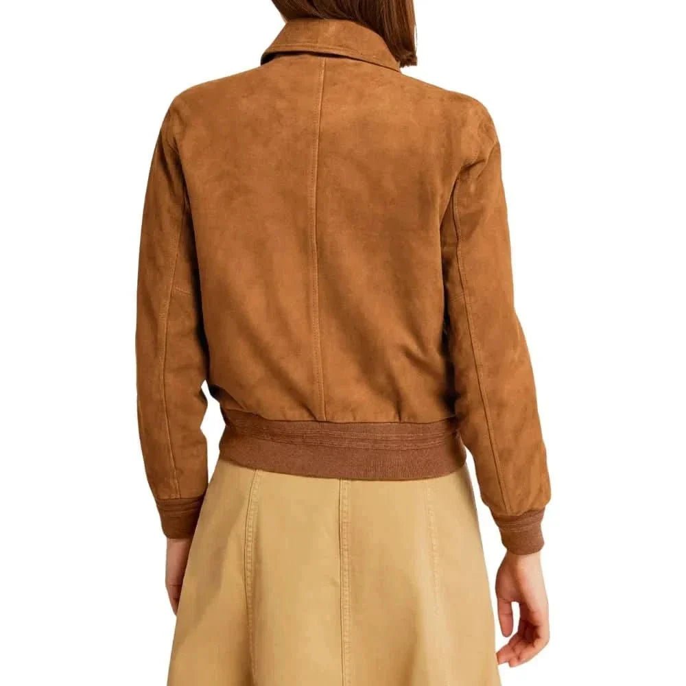 Womens Camel Lauren Brown Suede Bomber Jacket - Image 5