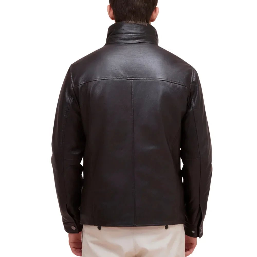 Men's Brown Leather Jacket Sherpa Collar - Removable Vest - Image 5