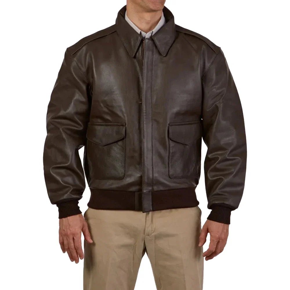 A2 Distressed Aviator Brown Leather Bomber Jacket - Image 2