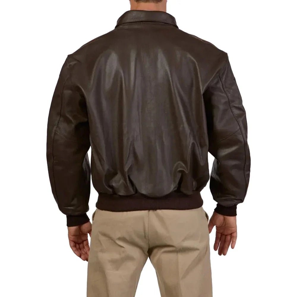 Men’s Tall Brown A2 Distressed Leather Bomber Jacket - Image 4