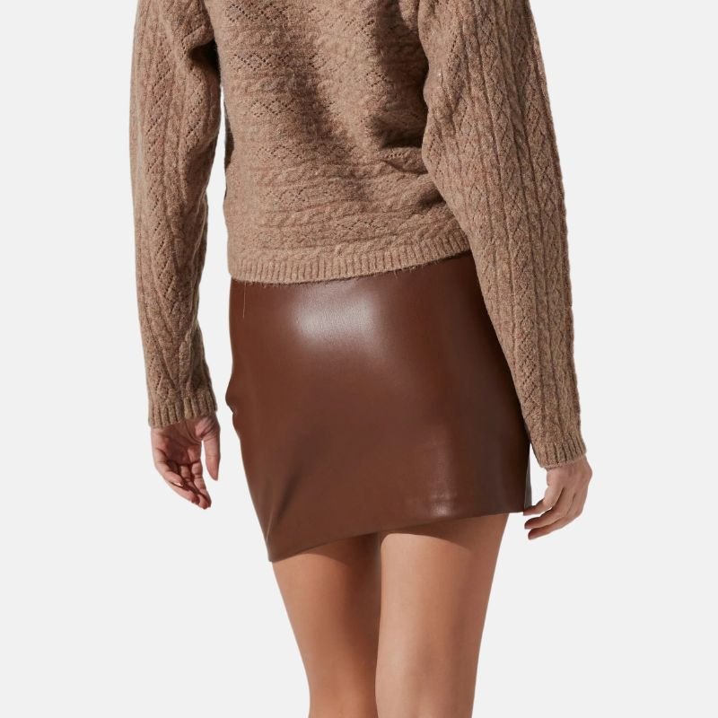 Women’s Brown Leather Lace Up Mini Skirt - Image 3