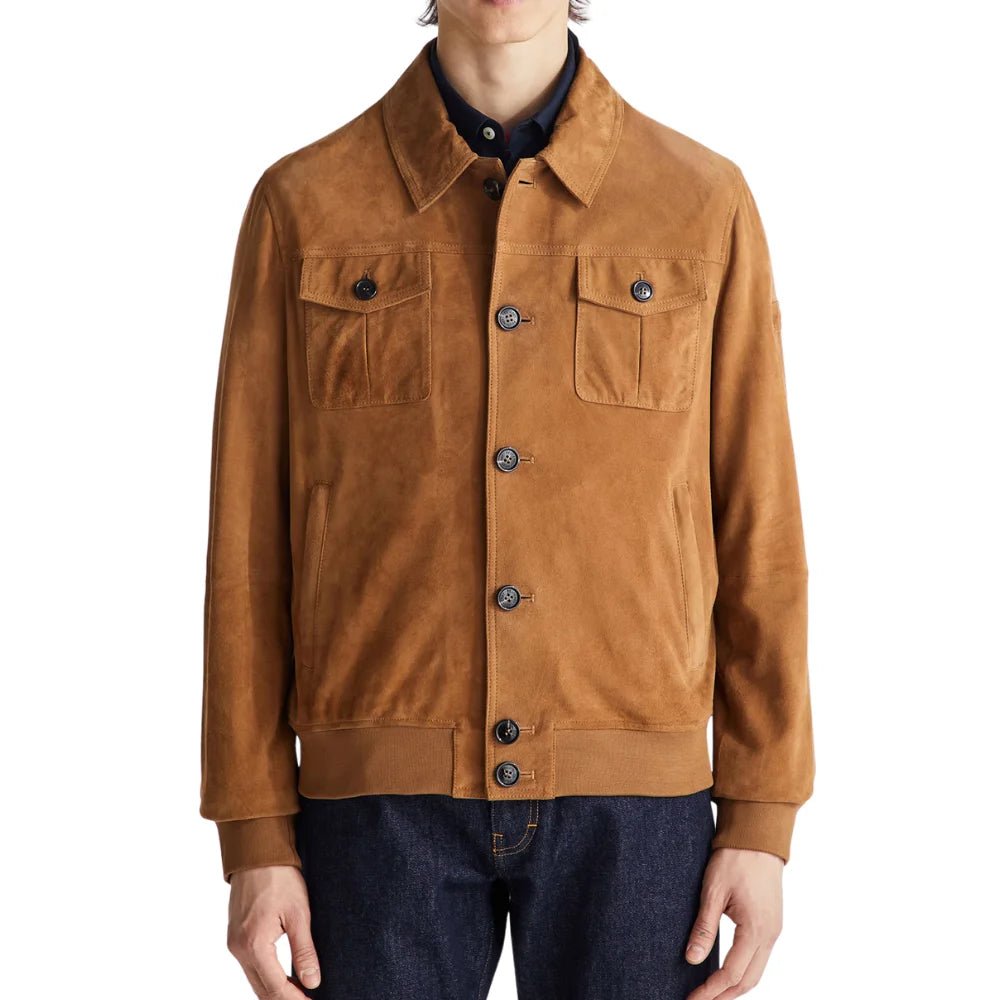 Men's Tan Suede Trucker Jacket - Image 5