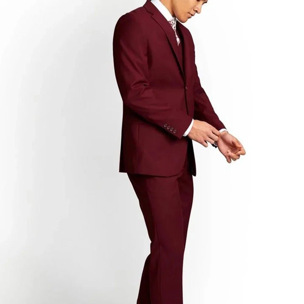 Berlin Mens Notch Lapel 3 Piece Maroon Suit - Image 3