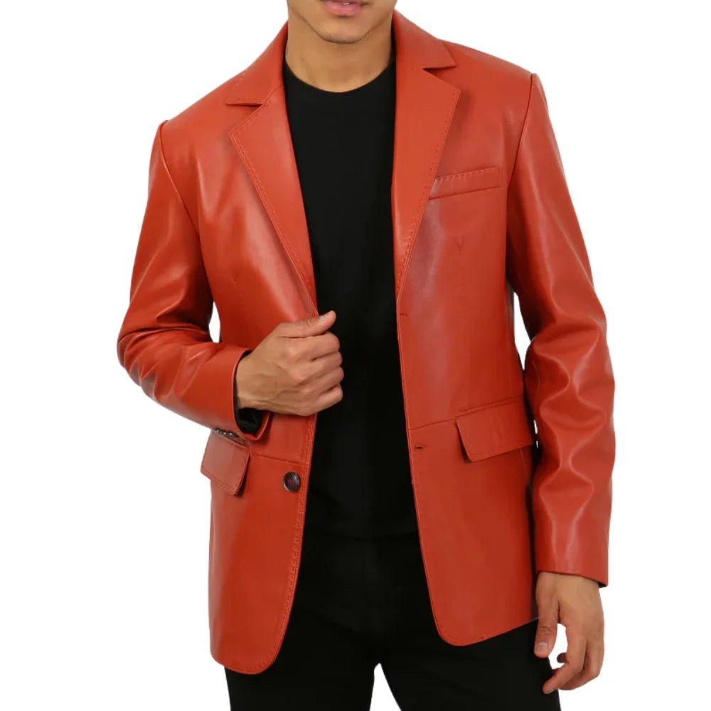 Men's Burnt Orange Two Button Leather Blazer