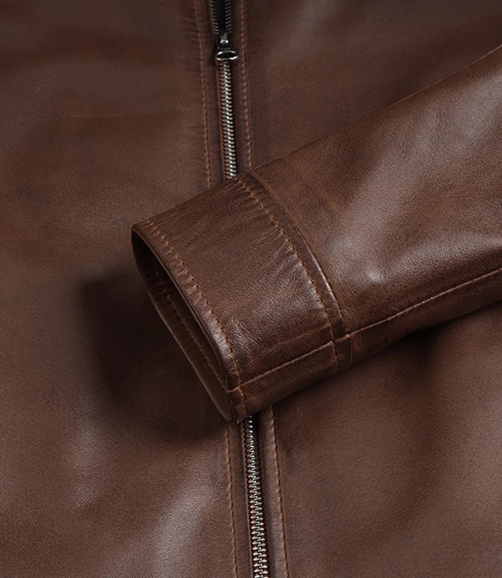 Women's Cognac Wax Harrington Leather Jacket - Image 5