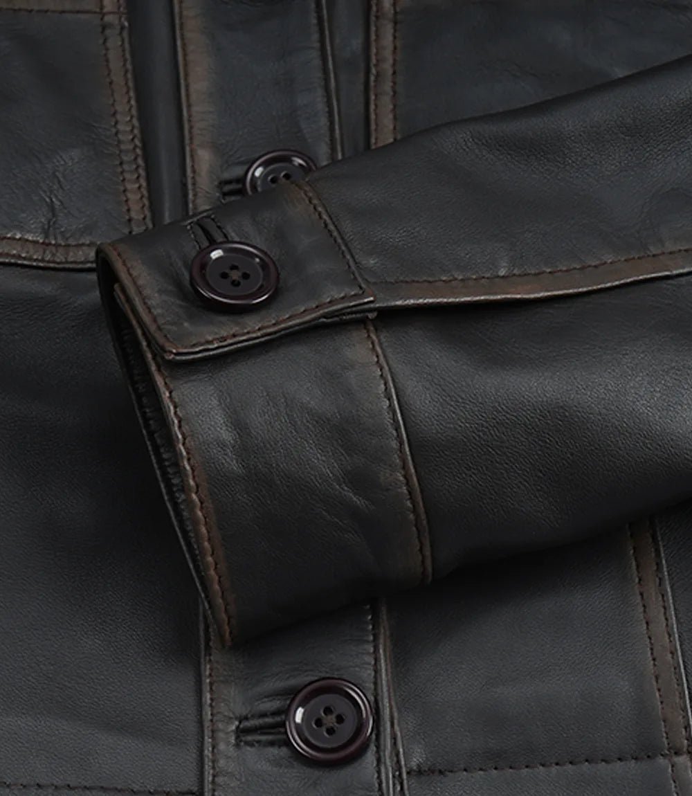 Women's Dark Brown Cropped Harrington Leather Jacket - Image 5