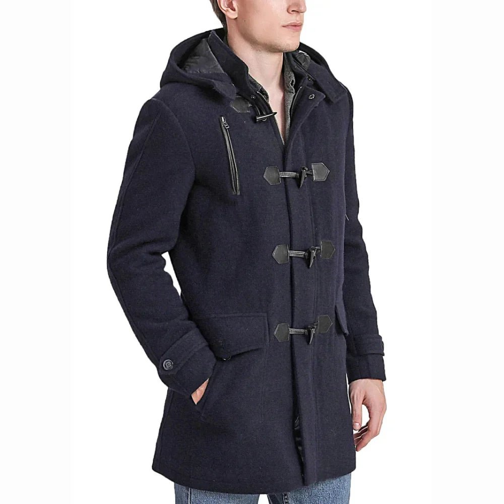 Men's Navy Blue Wool Blend Duffle Coat - Image 5