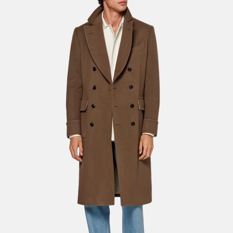 Men’s Dark Brown Double Breasted Wool Trench Coat - Image 2