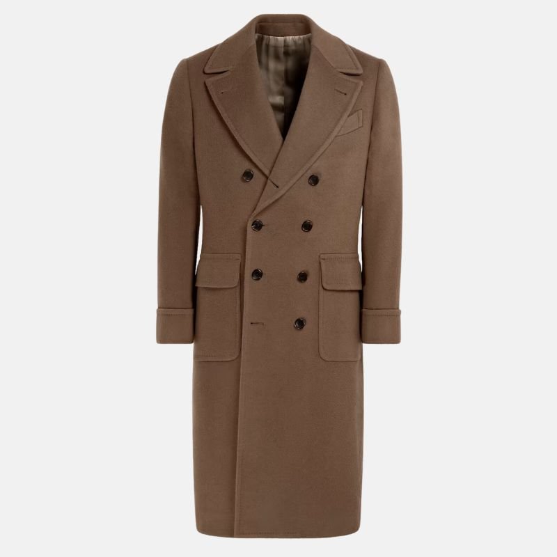 Men’s Dark Brown Double Breasted Wool Trench Coat - Image 4
