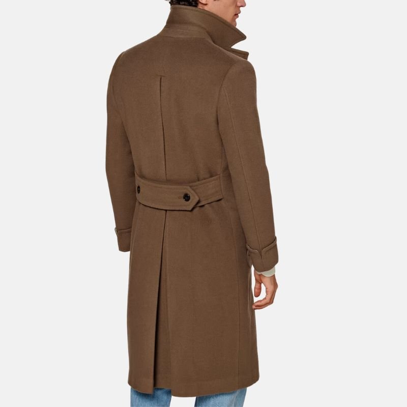 Men’s Dark Brown Double Breasted Wool Trench Coat - Image 6