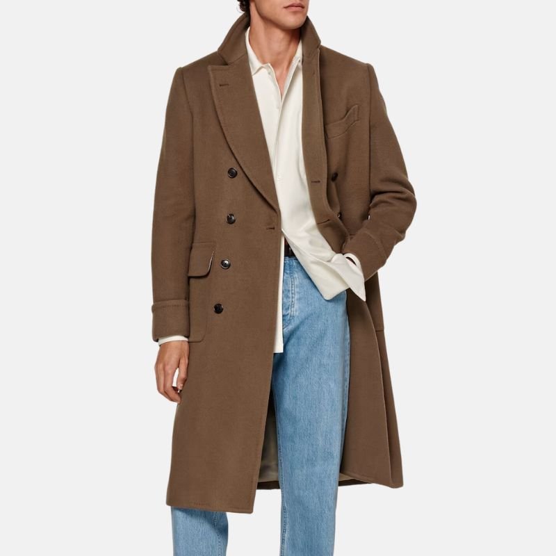 Men’s Dark Brown Double Breasted Wool Trench Coat - Image 3