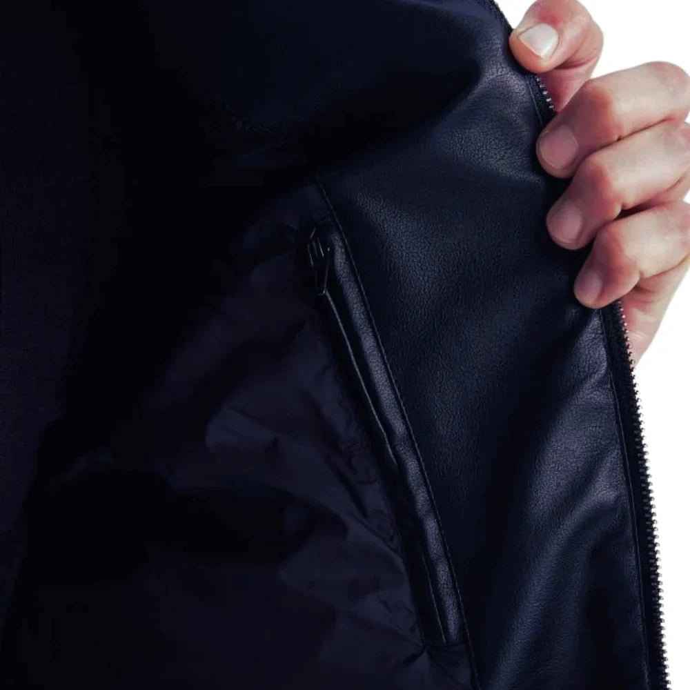 Men’s Tall Electric Blue Quilted Leather Cafe Racer Jacket - Image 5