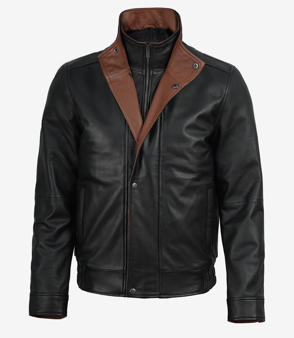 Men's Black Leather Bomber Jacket - Image 6