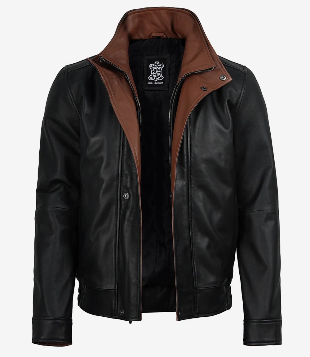 Men's Black Leather Bomber Jacket
