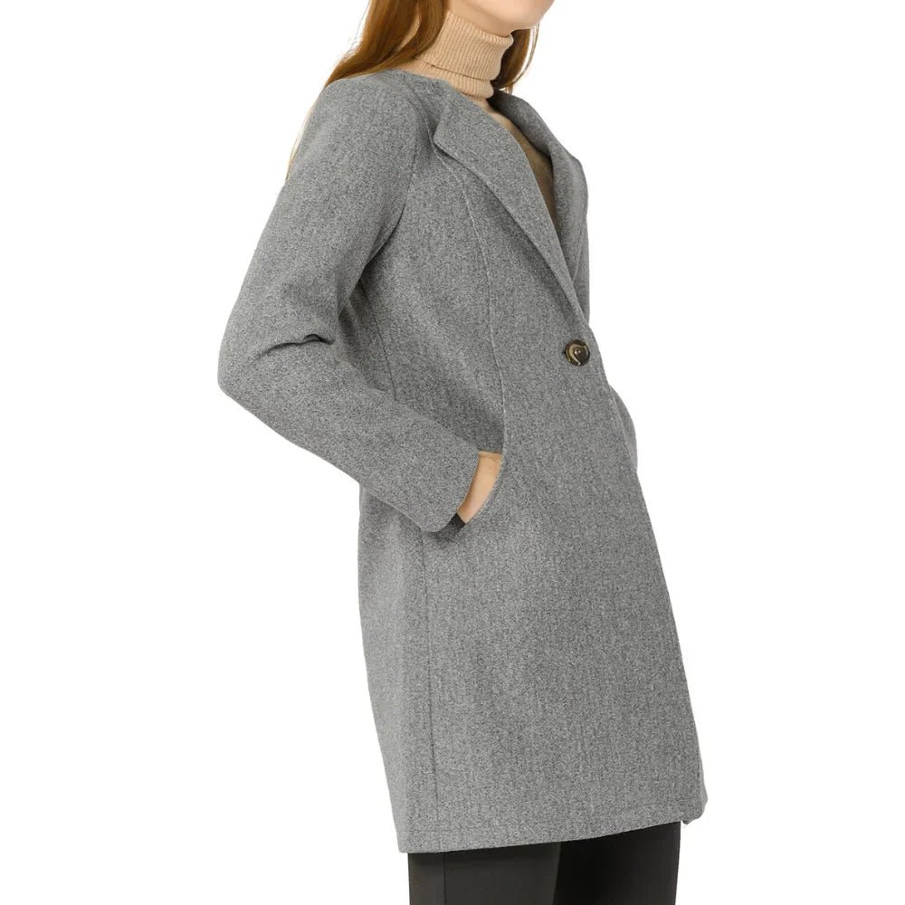 Womens Long Single Breasted Grey Wool Coat - Image 5
