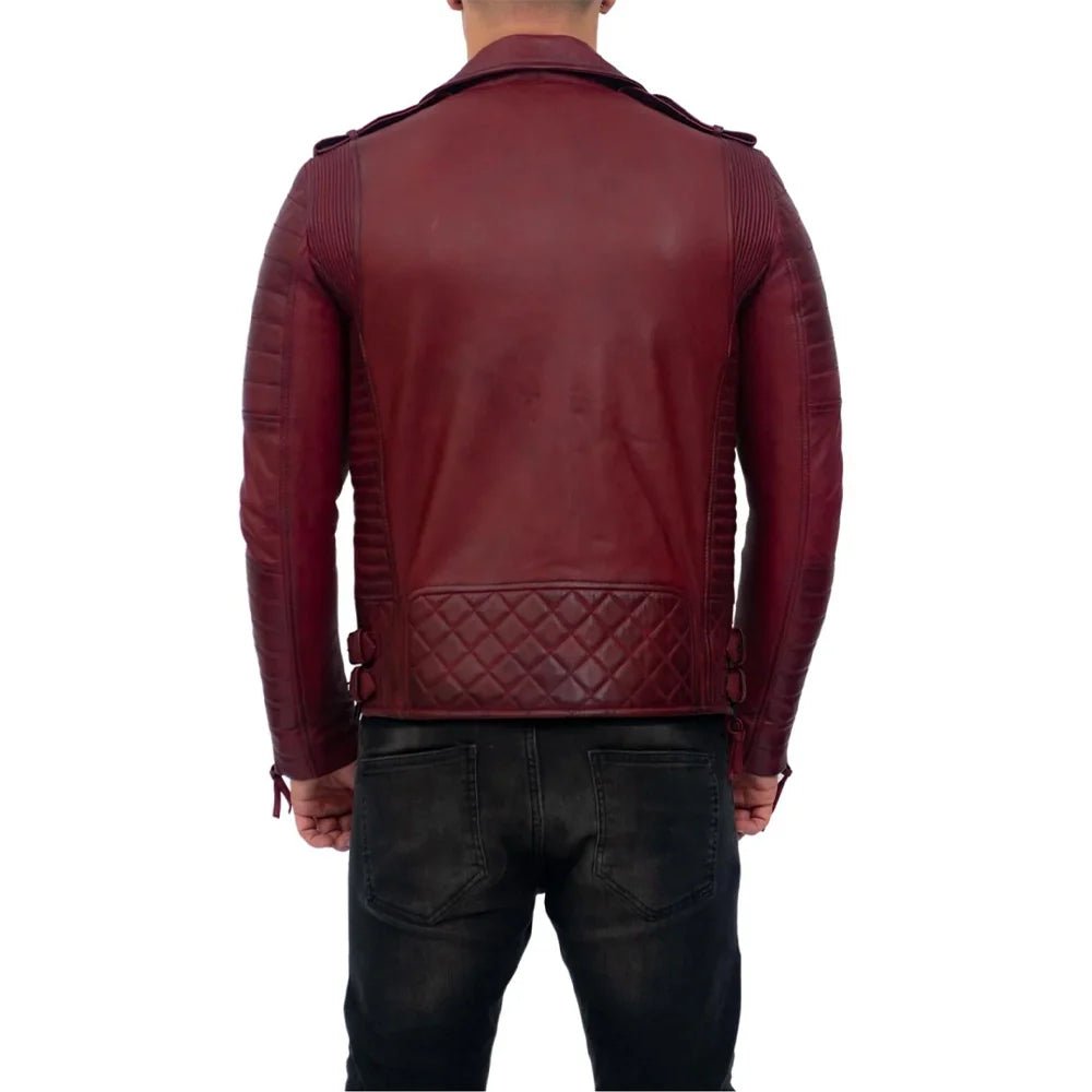 Men’s Burgundy Lambskin Brando Biker Jacket - Image 5
