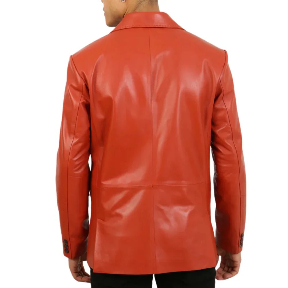 Men's Burnt Orange Two Button Leather Blazer - Image 6