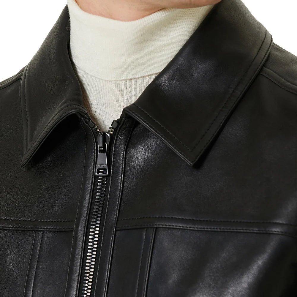 Men's Black Aviator Leather Bomber Jacket - Image 2