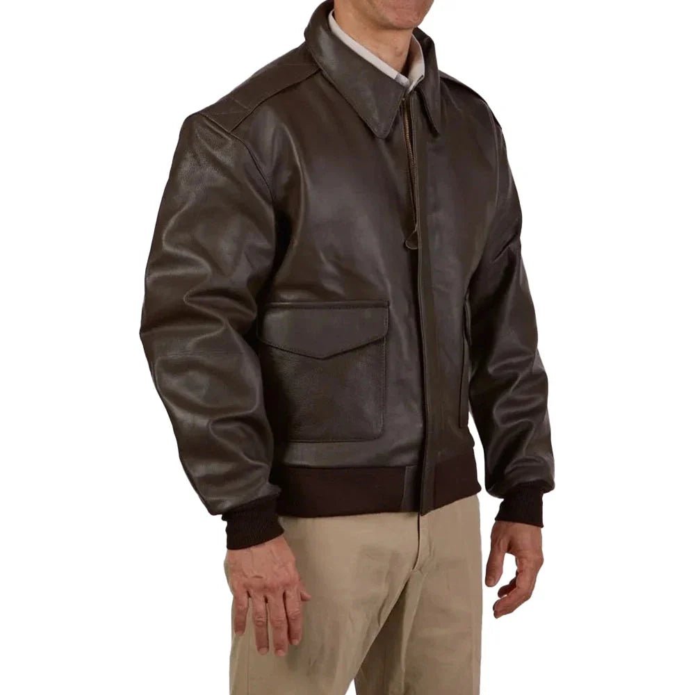 A2 Distressed Aviator Brown Leather Bomber Jacket - Image 3