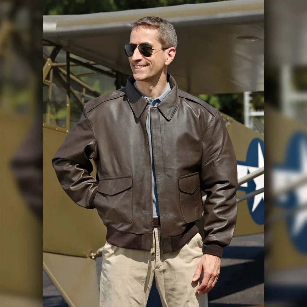 A2 Distressed Aviator Brown Leather Bomber Jacket - Image 5