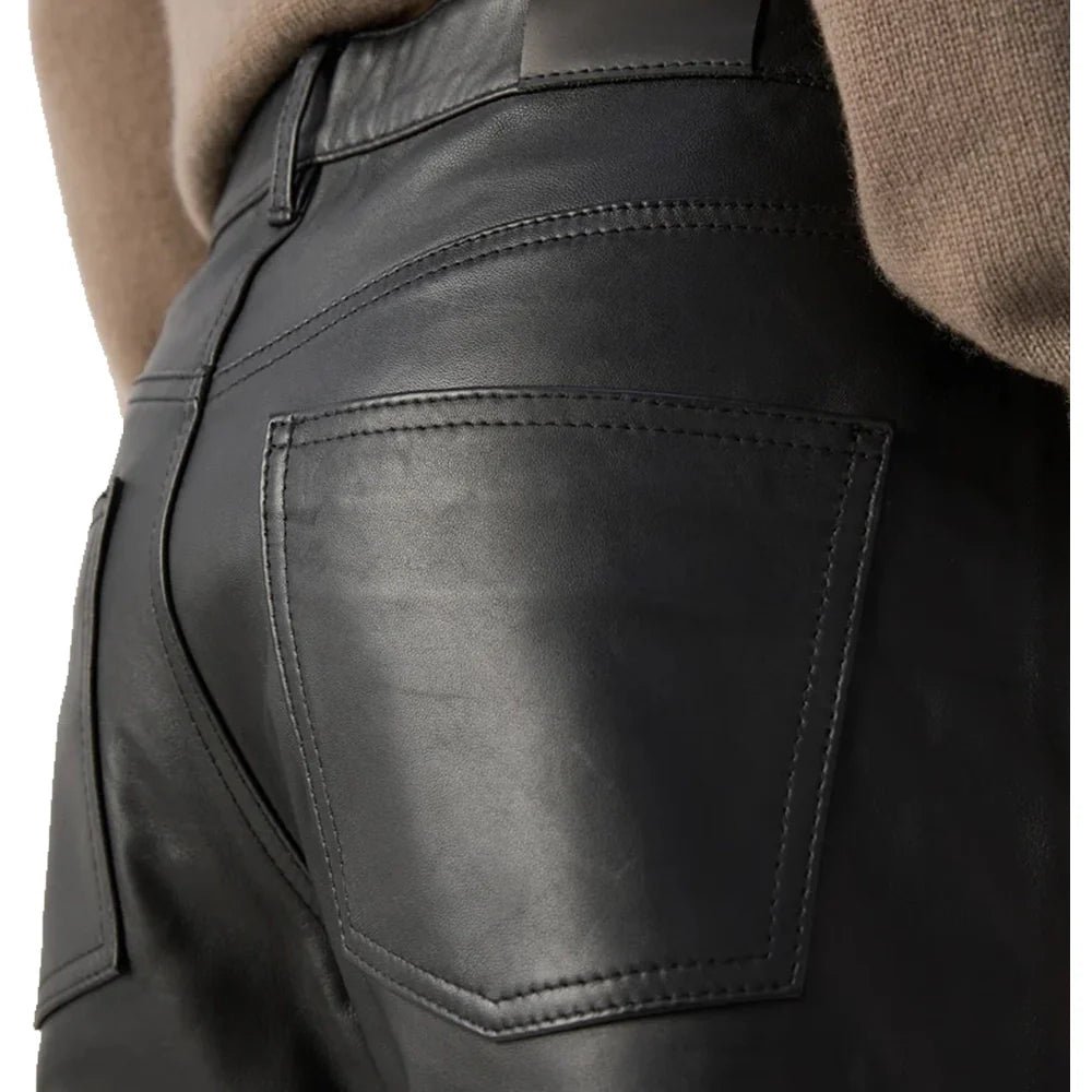 Men's Black Straight Leg Leather Pants - Image 5