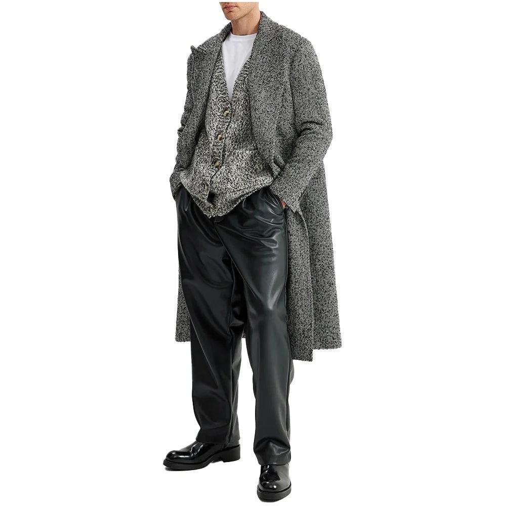 Men's Black Leather Relaxed Fit Pants - Image 2