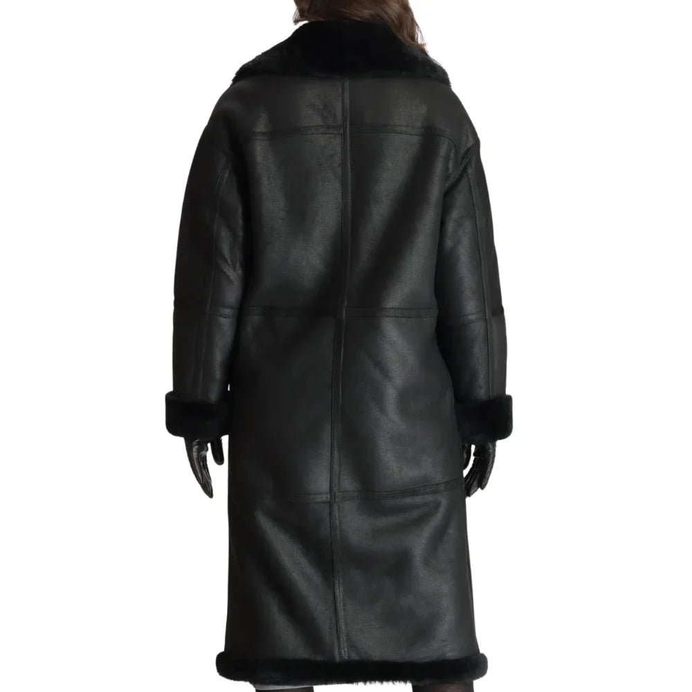 Women’s Full-Length Black Shearling Leather Coat – Ultimate Winter Warmth - Image 6