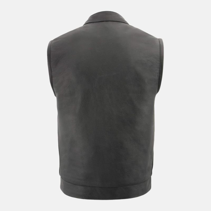 Men's Black Leather Biker Vest - Image 4
