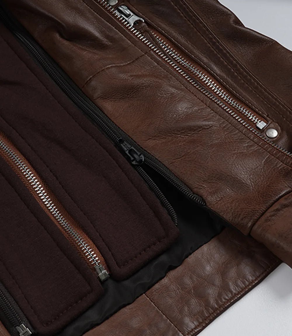 Women's Cognac Brown Real Leather Jacket With Removable Hood - Image 8