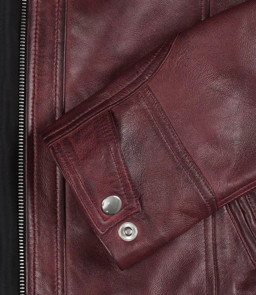 Johnson Women's Burgundy Quilted Cafe Racer Leather Jacket - Image 5
